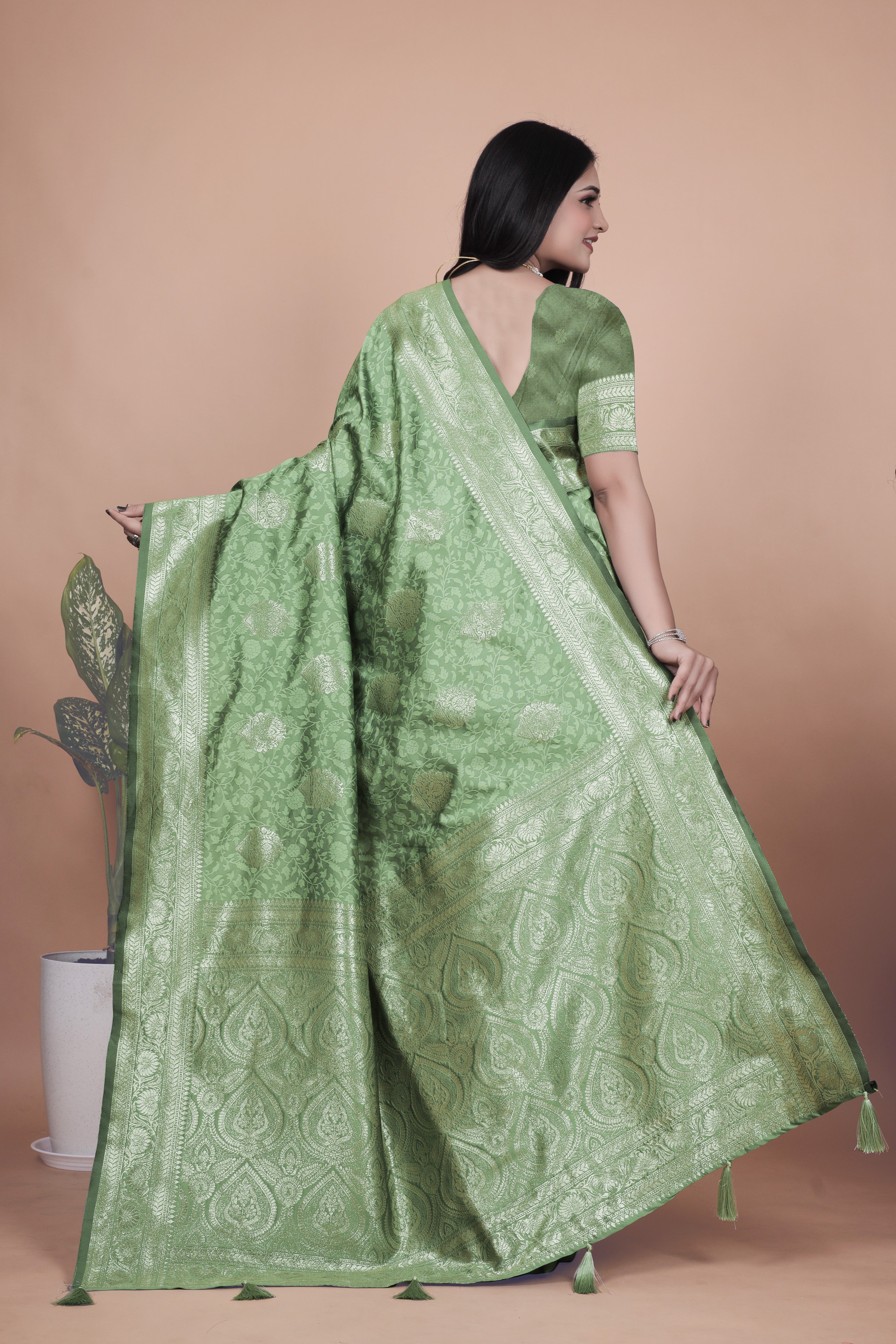 Banarasi Silk Saree with Gold Zari Butti & Ornate Pallu with 4 color option ✨💠